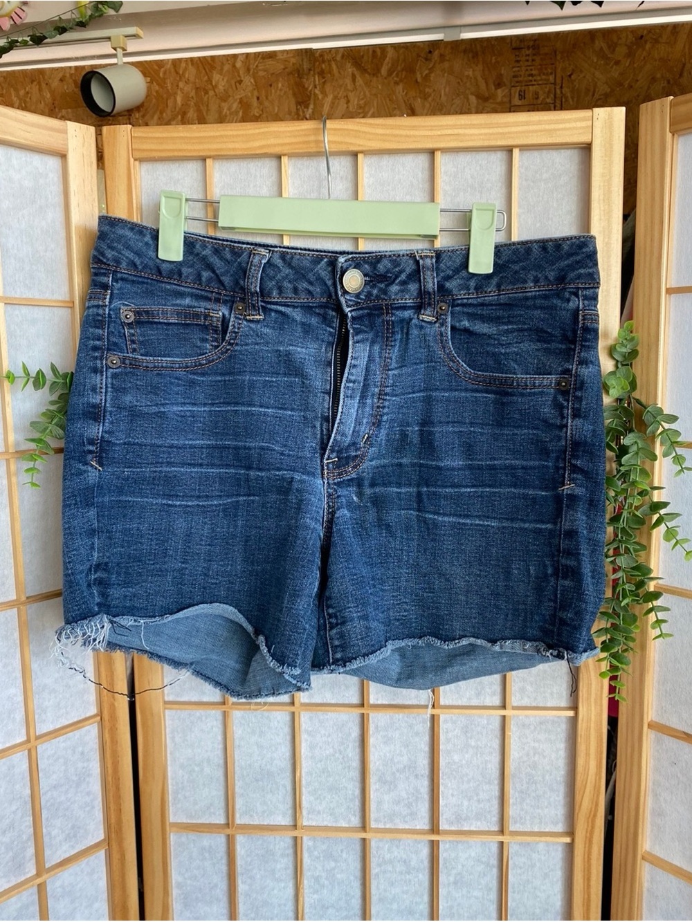 American Eagle Outfitters Dark Blue Distressed Denim Shorts